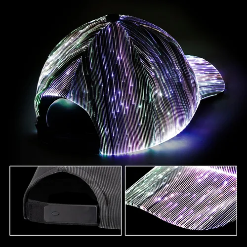 Vista 4 de LIOVODE LED Hat, Baseball Cap Light Up with Fiber Optic 7 Colors Luminous USB Charging Hat Accessories