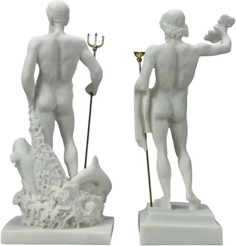 Vista 5 de Set Dioses Zeus y Poseidón estatua de mármol fundido griego figura escultura decoración
