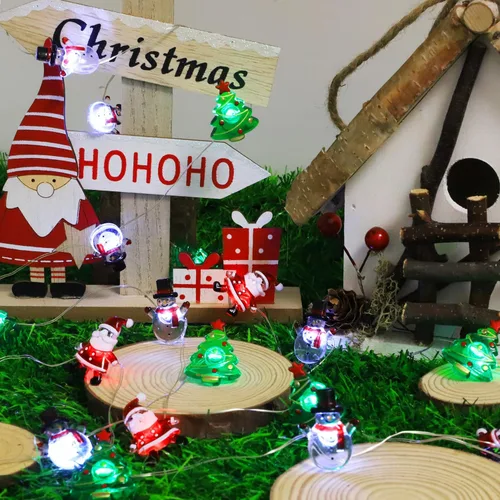 Vista 2 de Curyidy Guirnalda de luces de Navidad, 30 luces LED de cobre con control remoto y resistente al agua, funciona con pilas, para interiores y Papá Noel