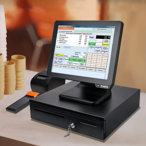 Vista 7 de MUNBYN Cajón negro para caja registradora, cajón de efectivo de 16 pulgadas de ancho con bandeja extraíble para monedas, bandeja de 5 billetes/5