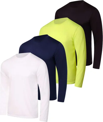 Vista 19 de Real Essentials Paquete de 4 unidades: camiseta de manga larga para hombre Dry Fit, disipa la humedad, protección solar FPU 50+ contra rayos