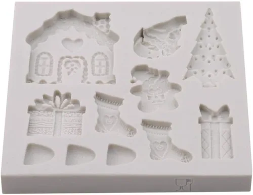 Vista 4 de Molde de silicona 3D para fondant, estilo navideño, Sugarcraft, caramelo, pastel, antiadherente, chocolate, pasta de goma, herramientas