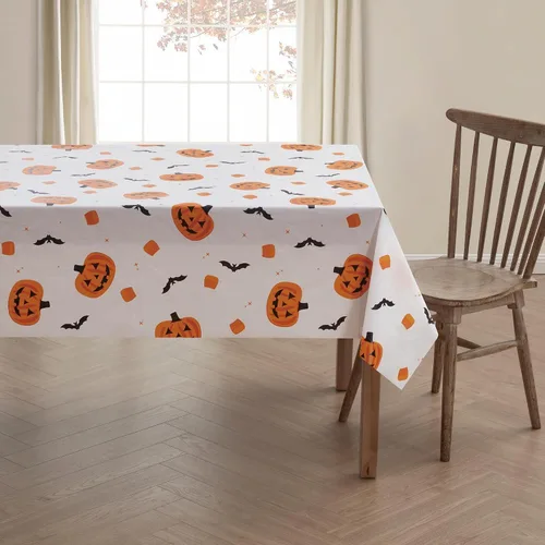 Vista 10 de Serafina Home Mantel de vinilo de Halloween: vinilo PEVA con mantel de respaldo de franela reutilizable (Jack O Lantern, 52 "x 70")