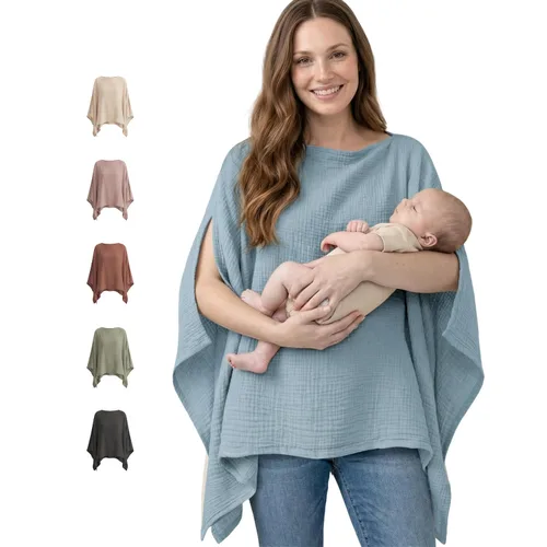 Vista 16 de Konssy - Funda de lactancia de muselina para mujer, poncho de privacidad completa de 360°