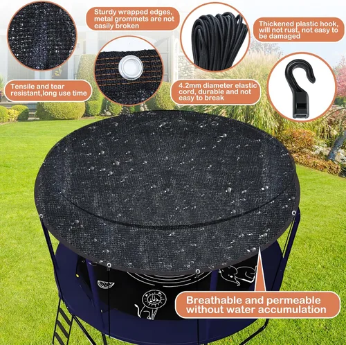 Vista 3 de Cubierta redonda para cama elástica de 12 agujeros, 90% de protección solar, 8 pies, color negro, cubierta superior de trampolín, lona de malla