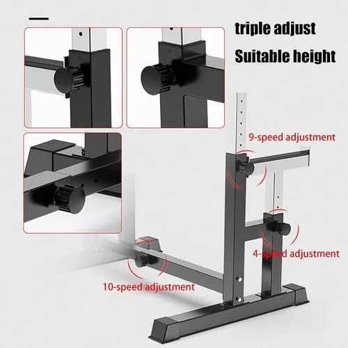 Vista 3 de Adjustable Height Rack Steel Squat Stand Weight Lifting Dip Stand Barbell Racks Strength Training Home Workout Fitness Equipment