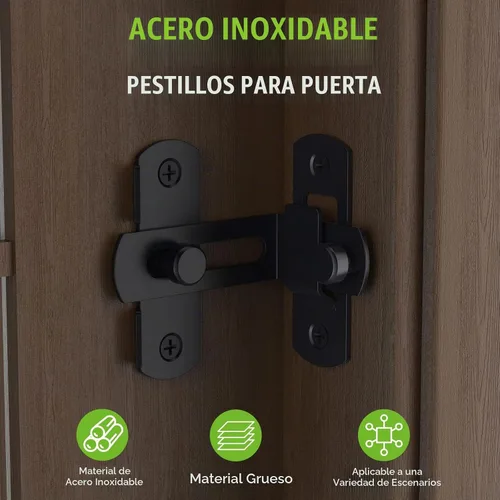 Vista 2 de Cerradura de puerta de granero, cierre de puerta plegable de 90 Negro