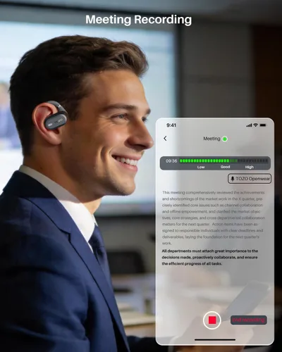 Vista 4 de TOZO Auriculares OpenWear Open Ear con traducción AI en tiempo real más de Negro mate