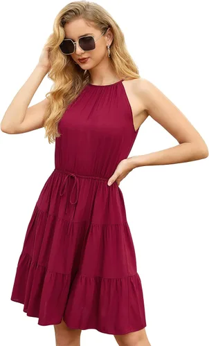 Vista 2 de GRECERELLE Vestido de verano casual con volantes halter sin mangas 2024 para mujer