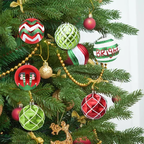 Vista 7 de 16 piezas de esferas decorativas de Navidad - Adornos de bolas rojas, verdes y blancas de 2.36", decoración navideña irrompible para árbol