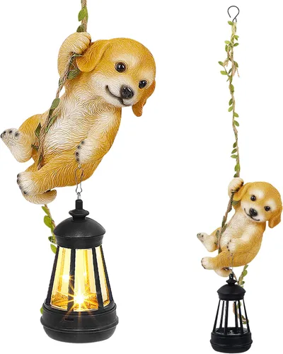 Vista 15 de Estatua de gato colgante solar, figura de gato negro de resina para exteriores con luces LED, adorno de gatito para jardín, valla, porche, patio