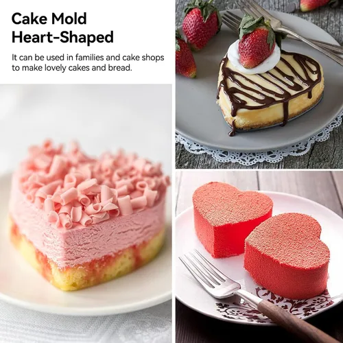 Vista 3 de Molde para tartas de molde desmontable con forma de corazón, molde de acero al carbono, mini moldes para hornear con base extraíble, sartén