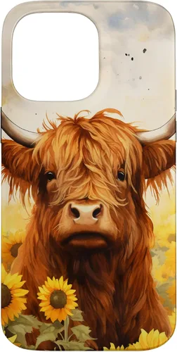 Vista 21 de Highland Cow Animal Lover Watercolor Sunflower Case for iPhone 17