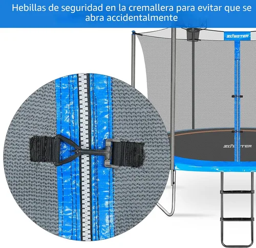 Vista 4 de Zoomster Red de recinto para cama elástica con tapa de poste, red de seguridad de repuesto para 6 postes rectos, trampolín redondo, transpirable