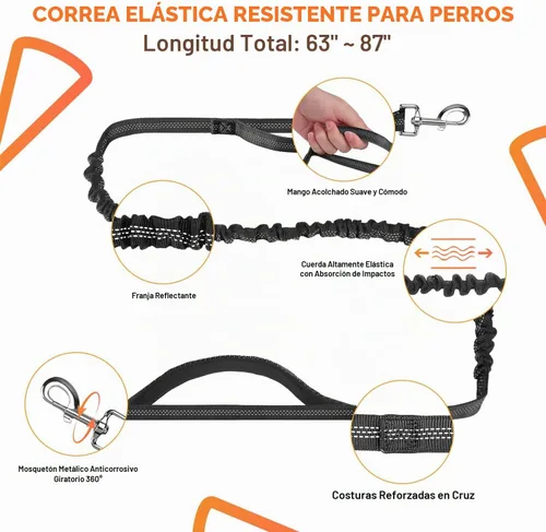 Vista 3 de Correa de perro manos libres con cinturón de cintura y bolsa con cremallera, correa de cintura resistente para correr, caminar, trotar y senderismo