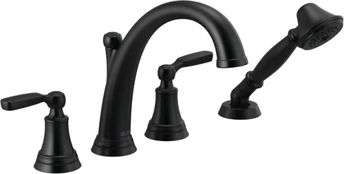 Vista 11 de Delta Woodhurst - Grifo de bañera romana con ducha de mano, grifo de bañera cromado para montaje en cubierta, cromado T4732