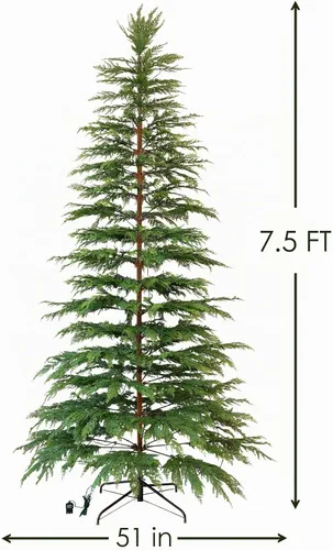 Vista 4 de Decoraciones navideñas: árbol de ciprés de Navidad preiluminado de 7.5 pies Árboles de Navidad artificiales con 350 luces LED, decoración navideña
