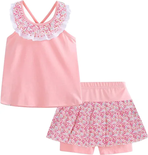 Vista 70 de LittleSpring Conjunto de verano para niñas con camiseta sin mangas y pantalones cortos florales
