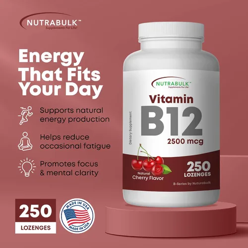 Vista 2 de NutraBulk Vitamina B12 Pastillas de disolución rápida de 2500 mcg - Sublingual B-12 con sabor a cereza - Suplemento de vitaminas B12