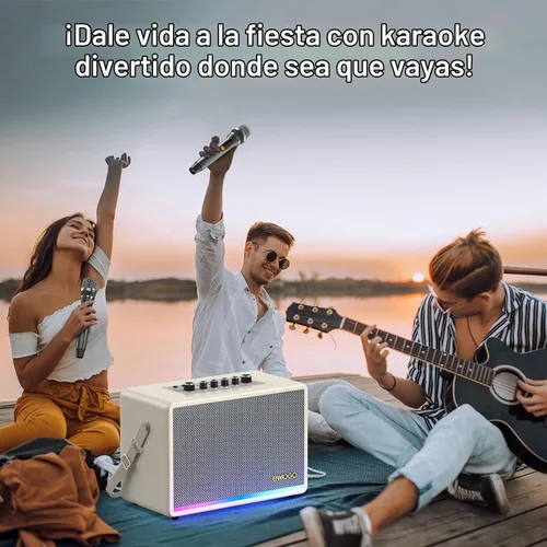 Vista 7 de Altavoz Bluetooth portátil con 2 micrófonos inalámbricos Armario de madera de abedul de graves profundos de 70 W Sistema PA Bluetooth