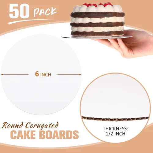 Vista 2 de Potchen - Juego de 50 tableros redondos para tartas, base de cartón circular, 6 pulgadas Oil-proof Disposable for Baking Pizza Birthday Wedding