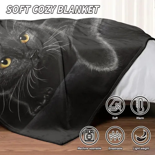 Vista 4 de HommomH Manta de gato negro para mujeres y niñas, regalos amantes de los gatos, manta de forro polar suave para sofá cama, acogedora decoración