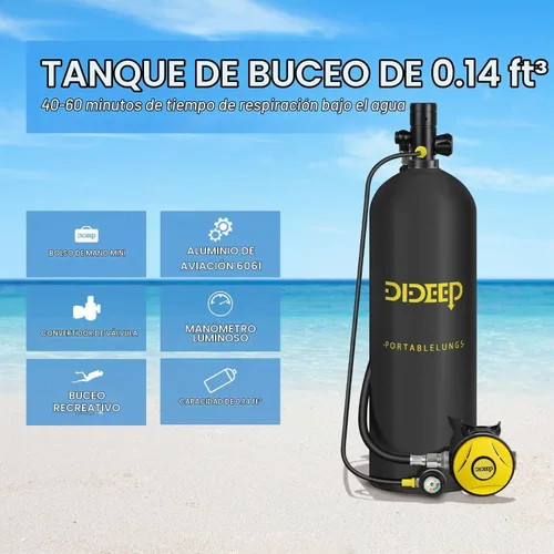 Vista 6 de DIDEEP 4L Scuba Tank Set, About 40-60 Min Underwater, Regulator & Mask