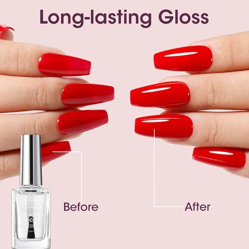 Vista 4 de GELLEN Esmalte de uñas transparente para capa final, esmalte de uñas brillante y regular, fórmula de calcio fortalece las uñas, secado rápido al