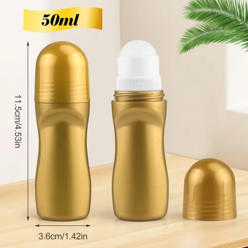 Vista 2 de 6 botellas de desodorante de plástico dorado de 1.7 fl oz/1.7 onzas, contenedor de cosméticos enrollables recargables para desodorante, perfume