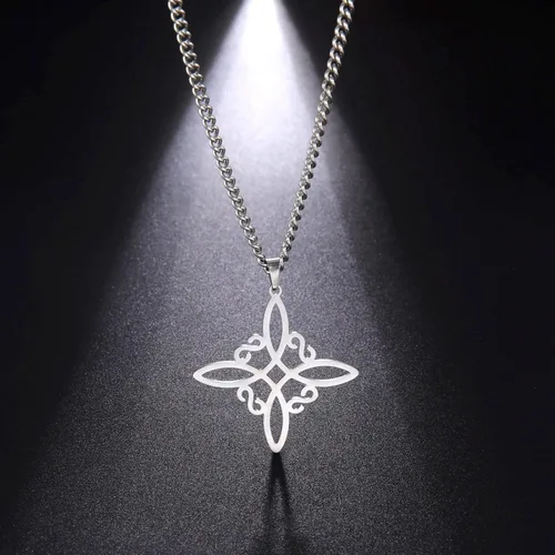 Vista 2 de Dreamtimes Collar de bruja de color plateado para mujer, collar de nudo celta, protección de nudo de brujas, amuleto de triquetra, joyería