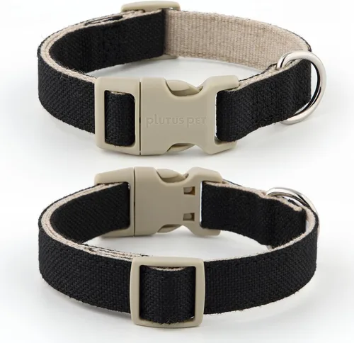 Vista 2 de Collar y correa para perro de algodón y cáñamo Plutus Pet, collar ajustable para perros pequeños, medianos y grandes, resistente y suave en la piel