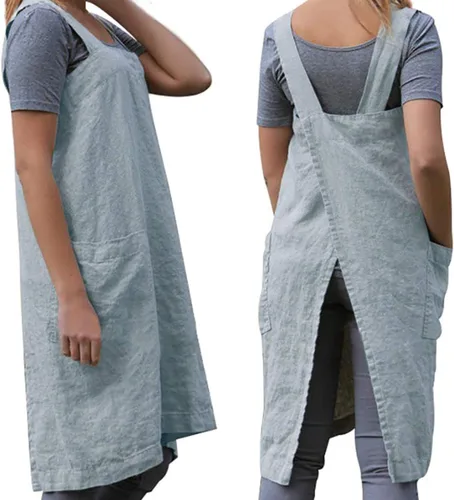 Vista 19 de WROLEM Women's Cross Back Pinafore Apron with Large Pockets Home Kitchen, Restaurant, Coffee house,Cooking Gardening Works