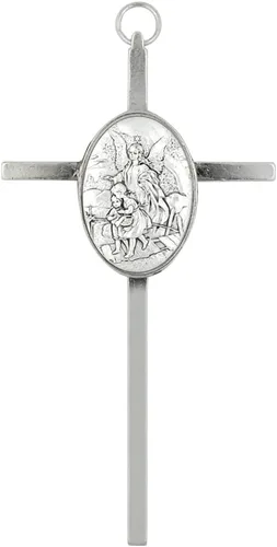 Vista 4 de Pequeña cruz metálica de pared, 4.5 pulgadas de alto, gran regalo católico para bautismo, primera comunión y confirmación, decoración cristiana