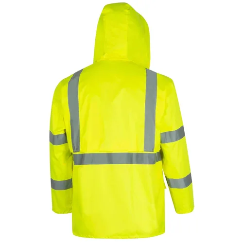 Vista 9 de Pioneer Equipo de lluvia de alta visibilidad Chaqueta de seguridad y pantalones con peto – Alta visibilidad, impermeable, traje de trabajo de PVC