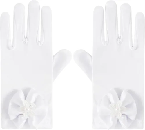 Vista 2 de Guantes blancos para primera comunión, princesa, fiesta de té para niñas de 3 a 12 años