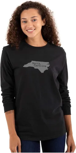 Vista 3 de North Carolina State Map Shape Souvenir NC Camiseta de manga larga para hombres y mujeres