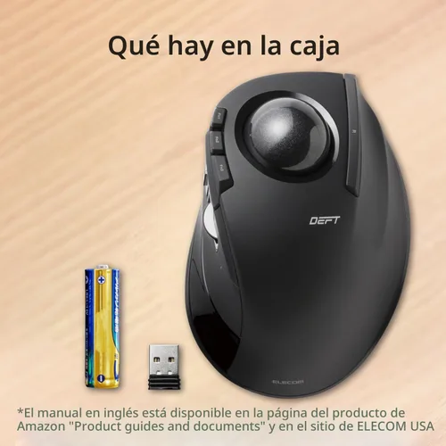 Vista 8 de ELECOM Deft Trackball Mouse inalámbrico, ergonómico M-DT2DRBK Bola negra/negra