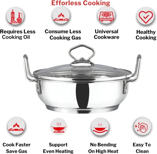 Vista 4 de Vinod Utensilios de cocina para inducción Kadai con tapa plateada 2 litros