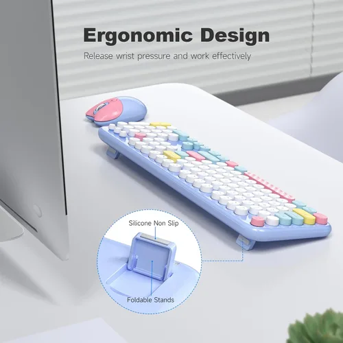 Vista 3 de MOWUX - Combo de teclado y mouse inalámbricos para Windows, teclado inalámbrico externo de tamaño completo 2.4G, mouse compacto, 8 teclas multimedia