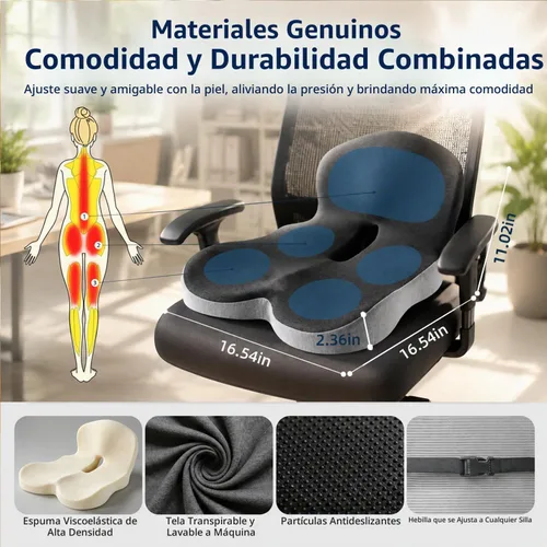 Vista 3 de lazyzzz Cojín para silla de oficina, cojín de espuma viscoelástica con soporte lumbar y correa ajustable, cojín ortopédico ergonómico para asiento