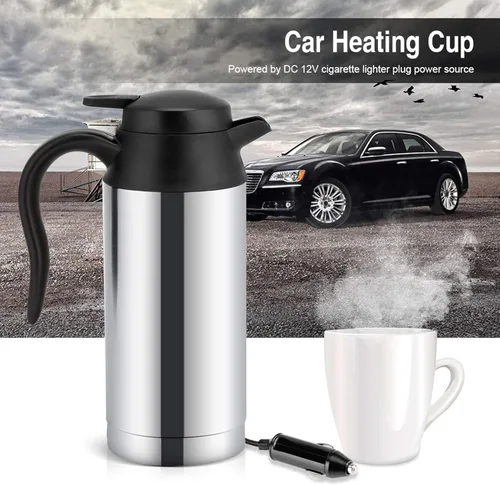 Vista 2 de Hervidor eléctrico para coche, hervidor eléctrico de acero inoxidable de 12 V, 25.4 fl oz, taza de calefacción de coche, taza de café, taza