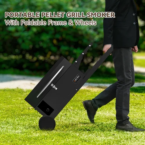 Vista 7 de ONLYFIRE GRILLS Parrilla Ahumadora de Pellets de Madera para BBQ con Carrito Plegable, Sonda de Carne, Área de Cocción de 2 Niveles, Estufa de Negro