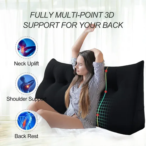 Vista 2 de WOWMAX Almohada para cabecero de terciopelo 100% algodón, tamaño individual, soporte de espalda de cuña para lectura para cama y sofá cama, cojín