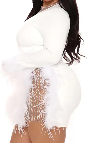 Vista 2 de IyMoo Vestido sexy de manga larga con diamantes de imitación de malla transparente para mujer, talla grande, para fiesta, club, club