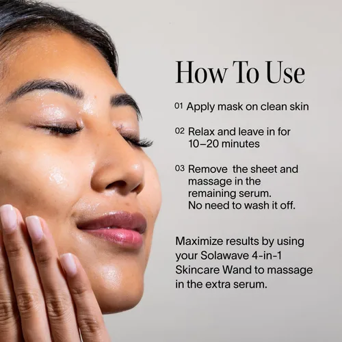 Vista 6 de Solawave Mascarilla hidratante en lámina, antienvejecimiento con niacinamida, mascarilla hidratante con ácido hialurónico, mascarillas faciales