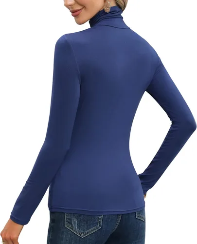Vista 3 de Camisetas de manga larga para mujer, cuello alto, ajustadas, ligeras, informales, activas