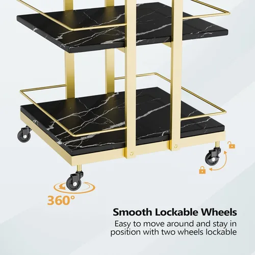 Vista 7 de Carrito de esteticista con ruedas, carrito rodante utilitario para salón, organizador de almacenamiento móvil negro dorado para belleza, spa