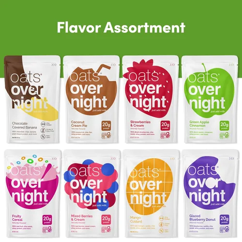 Vista 6 de Oats Overnight Paquete de variedad de frutas - Batido proteico de desayuno alto en proteínas y fibra - Avena sin gluten, sin OGM alto en proteínas
