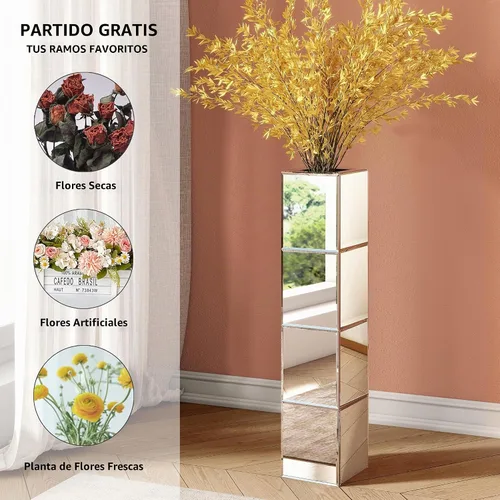 Vista 6 de Juego de 2 jarrones altos con espejo de 28 pulgadas para el hogar, jarrón decorativo grande plateado para flores secas, jarrones de vidrio modernos