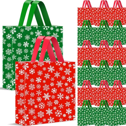 Vista 8 de Zhanmai 200 bolsas de plástico de Navidad reutilizables con asas de 10 x 13 pulgadas para suministros de fiesta de Navidad (estilo clásico)